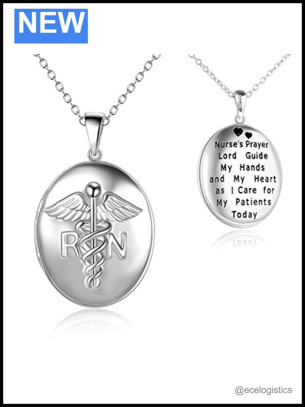 925 Sterling Silver Nurse Locket Necklace Holds 2 Photos Caduceus Pendant 18+2"